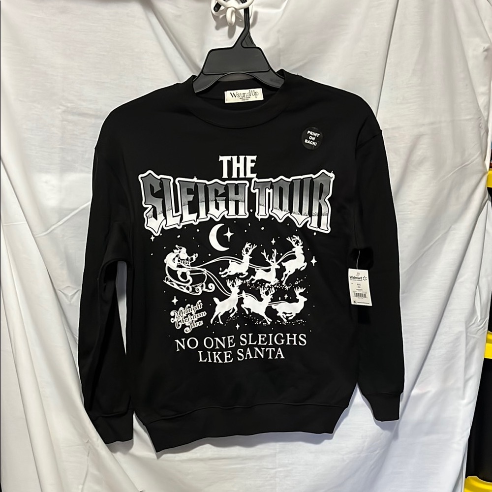 Wound Up Black Crewneck Sweater with Bold Graphic Design